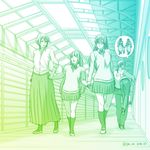  3girls captured_alien carrying carrying_under_arm dated echizen_(tanakeda) girl_sandwich holding_hands joe_(milkcrown) kneehighs long_skirt miyano_(tanakeda) multiple_boys multiple_girls oota_(tanakeda) pleated_skirt sandwiched school_uniform shiraishi_(tanakeda) shoes skirt sweater tanaka-kun_wa_itsumo_kedaruge tanaka_(tanakeda) thinking train_station twitter_username uwabaki 