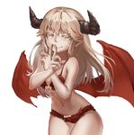  bad_id bad_pixiv_id blonde_hair bow bow_bra bow_panties bra demon_girl demon_horns demon_wings finger_to_mouth frilled_bra frilled_panties frills ghostas half-closed_eyes heart heart-shaped_pupils highres horns long_hair looking_at_viewer mabinogi panties red_bra red_panties red_wings shushing smile solo symbol-shaped_pupils underwear white_background wings yellow_eyes 