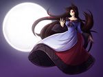  animal_ears brown_hair dress full_moon imaizumi_kagerou long_hair mazume moon red_eyes smile solo tail touhou very_long_hair wide_sleeves wolf_ears wolf_tail 