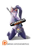  bad_anatomy breasts censored licking licking_weapon looking_at_viewer nude overwatch patreon_logo patreon_username pussy solo watermark web_address widowmaker_(overwatch) 