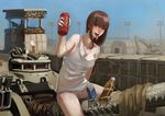  :d arm_at_side artificial_vagina blush bottle breasts brown_eyes brown_hair can covered_nipples day dog_tags excavator ground_vehicle guard_tower hand_up highres holding jittsu long_hair looking_at_viewer medium_breasts military military_base military_vehicle motor_vehicle on_vehicle open_mouth original outdoors panties russian saliva silhouette sitting sky smile solo_focus straddling strap_slip tank tank_top teeth tenga tongue tongue_out translated underwear underwear_only white_panties 