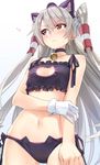  3: amatsukaze_(kantai_collection) animal_ears bell bell_choker black_bra black_panties blush bra breasts cat_cutout cat_ear_panties cat_ears cat_lingerie choker cleavage_cutout collarbone embarrassed fake_animal_ears gloves hair_between_eyes hat jingle_bell kantai_collection long_hair looking_away md5_mismatch medium_breasts meme_attire mini_hat navel panties side-tie_panties silver_hair single_glove solo standing two_side_up underwear underwear_only v-shaped_eyebrows very_long_hair white_gloves yahako yellow_eyes 