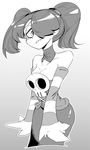  1girl breasts cleavage detached_collar detached_sleeves dress hair_over_one_eye inarou_(rakugakiproject) skull skullgirls solo squigly_(skullgirls) stitched_mouth twintails zombie 