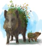  age_difference boar cub feral flora_fauna flower hooves humor iguanamouth mammal plant porcine pun quadruped size_difference tusks young 