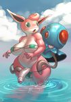  2016 ambiguous_gender anthro atryl balls big_breasts big_thighs bikini bikini_down bikini_pull breasts clothed clothing cloud dickgirl duo hi_res intersex looking_back micro_bikini navel nintendo nipple_bulge open_mouth outside partially_clothed partially_submerged patreon penis pok&eacute;mon sky slightly_chubby swimsuit tentacles tentacool uncut underwear vein video_games water wide_hips wigglytuff 