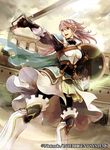  armor armored_boots black_legwear boots breastplate cape cloud copyright_name fire_emblem fire_emblem_cipher fire_emblem_if gloves greaves hairband holding holding_shield holding_sword holding_weapon long_hair official_art open_mouth pantyhose pink_hair shield skirt soleil_(fire_emblem_if) solo sword wada_sachiko weapon 
