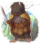  anthro armor bottomless clothed clothing guinea_pig holding_object holding_weapon iguanamouth looking_away mammal melee_weapon rodent sword warrior weapon 