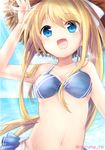  air bikini bikini_skirt blonde_hair blue_eyes hat kamio_misuzu long_hair looking_up lowres maruma_(maruma_gic) ponytail solo straw_hat swimsuit very_long_hair 