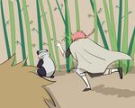  2boys abuto ahoge animal bamboo bamboo_forest braid brown_hair cape chinese_clothes forest gintama kamui_(gintama) long_hair male_focus multiple_boys nature orange_hair outdoors panda single_braid takasugi_shinsuke 