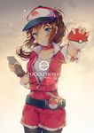  baseball_cap cellphone dangmill female_protagonist_(pokemon_go) fingerless_gloves gloves hat leggings long_hair phone poke_ball poke_ball_(generic) pokemon pokemon_go ponytail solo 