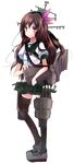  black_hair black_legwear brown_eyes full_body green_skirt hair_ornament kantai_collection kisaragi_(kantai_collection) kusada_souta long_hair official_art pleated_skirt school_uniform serafuku shirt skirt smile solo thighhighs transparent_background white_shirt zettai_ryouiki 