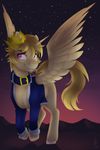  clothed clothing equine fan_character feathered_wings feathers feral hair hooves horn horse male mammal my_little_pony pony prince_lionel purple_eyes short_hair silentwulv sky smile solo star starry_sky tan_hair winged_unicorn wings 