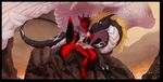  anthro black_nose blonde_hair canine clothed clothing dragon feathered_wings feathers female fur gorsha_pendragon hair ishiru male mammal outside red_fur tagme wings wolf 