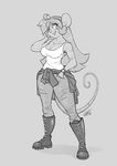  anthro big_breasts blush breasts chalo chest_tuft clothed clothing female fur hair las_lindas long_hair mammal monochrome mouse open_mouth rodent smile solo tootsie tuft wide_hips 