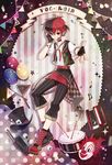  bass_clef beamed_sixteenth_notes card copyright_name drum eighth_note fingerless_gloves fukase gloves hat instrument male_focus multicolored_hair musical_note original playing_card quarter_note red_eyes red_hair rednian solo top_hat treble_clef two-tone_hair vocaloid 