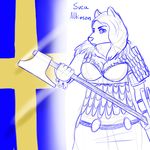  anthro armor axe canine clothing female hi_res mammal medieval melee_weapon nukenugget sweden weapon wolf 