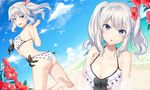  :d :o alternate_costume ass barefoot beach bikini blue_eyes bow breasts cleavage cloud collarbone day flower frilled_bikini frills hair_flower hair_ornament hair_ribbon halterneck hibiscus kantai_collection kashima_(kantai_collection) large_breasts looking_at_viewer looking_back multiple_views nanotaro ocean open_mouth outdoors polka_dot polka_dot_bikini ribbon sidelocks silver_hair sky smile standing standing_on_one_leg swimsuit twintails water wavy_hair white_bikini 