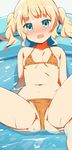  9law aqua_eyes bikini blonde_hair blush embarrassed gochuumon_wa_usagi_desu_ka? kirima_sharo looking_at_viewer open_mouth orange_bikini short_hair solo swimsuit twintails water 