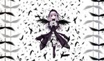  artist_request black_dress black_wings dress feathers frilled_sleeves frills full_body hairband hands_clasped interlocked_fingers lolita_hairband long_hair long_sleeves looking_at_viewer own_hands_together red_eyes rozen_maiden silver_hair simple_background solo suigintou very_long_hair white_background wings 