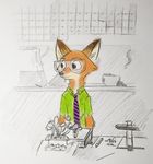  2016 anthro canine clothed clothing disney eyewear fox goggles male mammal necktie nick_wilde pencil_(disambiguation) shirt sketch standing taylorillustrated venus_fly_trap zootopia 