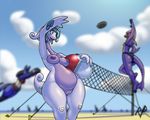  areola armpits beach big_breasts breasts female garchomp goo goodra green_eyes lucario net nintendo pok&eacute;ball pok&eacute;mon pussy retro_parasite seaside sport video_games volleyball waving wide_hips 