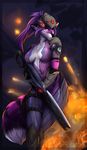  anthro armor black_nose breasts canine cosplay costume crossover cute female fire fluffy fluffy_tail fox fur gun hair invalid_tag looking_at_viewer mammal omesore overwatch purple_eyes purple_fur purple_hair ranged_weapon silly smile sniper solo standing suit video_games weapon widowmaker wolf 