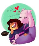  &lt;3 2016 alpha_channel anthro boss_monster caprine clothing embrace eyes_closed fur goat horn hug human humanoid kissing laugh long_ears mammal nuzzling protagonist_(undertale) simple_background smile text tigerphantom toriel transparent_background undertale video_games white_fur young 