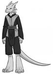  anthro black_and_white clothing comic diaminerre dragon japanese_clothing kimono male manga monochrome solo 