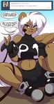  anthro bear big_breasts blue_eyes breasts brown_fur camel_toe clothed clothing english_text female fur hair huge_breasts long_hair looking_at_viewer mammal mastergodai naomi_(mastergodai) open_mouth smile solo text white_hair 
