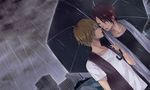  all_male blonde_hair brown_hair male original rain shounen_ai takanashi_beniko umbrella waifu2x water 