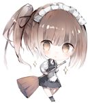  :o apron bad_id bad_pixiv_id bangs blush broom brown_eyes brown_hair chibi commentary_request dress kotatu_(akaki01aoki00) long_sleeves looking_at_viewer maid maid_headdress original side_ponytail simple_background solo sparkle v-shaped_eyebrows waist_apron white_background 