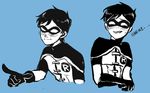  1boy batman_(series) black_hair blush cape dc_comics gloves male_focus mask monochrome robin_(dc) senshu solo superhero sweat upper_body 