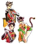  1boy animal_ears batman_(series) black_hair blush cape cat_ears cat_tail dc_comics gloves male_focus mask robin_(dc) senshu solo superhero tail 