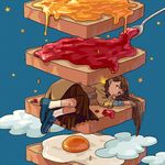  bread egg food hanacocco jam lying on_side original sauce solo spoon toast 