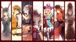  6+girls american_flag american_flag_legwear animal_ears blonde_hair blue_eyes blue_hair breasts bunny_ears chicheng_guang chinese_clothes clownpiece dango doremy_sweet dress food hand_on_own_face hat hecatia_lapislazuli jester_cap junko_(touhou) kishin_sagume legacy_of_lunatic_kingdom long_hair multiple_girls nightcap pom_pom_(clothes) red_eyes red_hair ringo_(touhou) seiran_(touhou) shirt short_hair silver_hair skirt smile t-shirt touhou twintails very_long_hair wagashi 