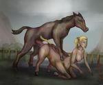  all_fours animal_genitalia animal_penis bestiality blonde_hair breasts centaur doggystyle equine equine_penis equine_taur erection female female_on_feral feral from_behind_position hair horse male male/female mammal mounting nipples nude open_mouth penetration penis pointy_ears ponytail sex taur terverai 