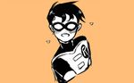  1boy batman_(series) black_hair blush cape dc_comics gloves male_focus mask monochrome robin_(dc) senshu solo superhero upper_body 