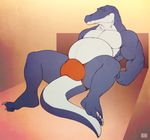 2013 4_toes 5_fingers alligator anthro belly biceps big_bulge blue_scales bng boxer_briefs claws clothed clothing crocodilian green_eyes male musclegut muscular muscular_male pecs reclining reptile scales scalie sharp_teeth solo teeth toe_claws toes topless underwear white_scales 