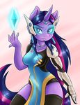  2016 absurd_res ambris anthro anthrofied clothed clothing cosplay crossover equine female friendship_is_magic hair hi_res horn long_hair looking_at_viewer mammal multicolored_hair my_little_pony overwatch purple_eyes solo symmetra_(overwatch) twilight_sparkle_(mlp) unicorn video_games 