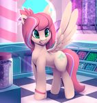  animated bracelet cutie_mark detailed_background ear_twitch equine fan_character feathered_wings feathers female feral fur green_eyes hair hair_streak hooves inside jewelry mammal my_little_pony no_sounds pegasus pink_fur pink_hair rodrigues404 smile solo standing wings 
