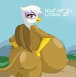  anthro avian beak big_breasts big_butt breasts butt dialogue ducktits english_text feathered_wings feathers female friendship_is_magic gilda_(mlp) gryphon hi_res huge_breasts hyper hyper_breasts looking_at_viewer my_little_pony nude solo text wings 