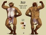  2016 5_toes anthro ball_tuft balls beard biceps body_hair bovine brown_eyes brown_fur brown_hair cattle chest_hair digital_media_(artwork) english_text erection facial_hair facial_piercing flexing fur genital_piercing hair hand_on_hip happy_trail hi_res horn humanoid_penis looking_at_viewer male mammal manly mature_male model_sheet multicolored_fur musclegut muscular muscular_male navel nipples nose_piercing nose_ring nude pecs penis penis_piercing piercing pink_nipples pink_penis plantigrade pose prince_albert_piercing pubes rov septum_piercing signature simple_background smile solo standing tail_tuft tan_background text toes tuft uncut white_fur 