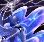  2015 blue_feathers blue_fur blue_hair cosmic_hair crown cutie_mark dragonfoxgirl equine feathered_wings feathers female feral friendship_is_magic fur glowing glowing_eyes hair horn jewelry magic mammal moon my_little_pony necklace princess_luna_(mlp) solo spread_wings winged_unicorn wings 