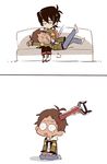  black_hair blood brown_hair chibi comic couch dark_skin dark_skinned_male hood hoodie hyakujuu-ou_golion impaled jacket keith_(voltron) lance_(voltron) lap_pillow male_focus multiple_boys open_clothes open_jacket sword voltron:_legendary_defender weapon 