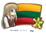  1girl blonde_hair blue_eyes flag glasses lithuania lithuanian_flag long_hair murakami_senami 