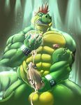  abs animal_genitalia anthro balls belly biceps big_biceps big_penis bottomless bracelet clenched_teeth clothed clothing crocodile crocodilian cum cum_everywhere cum_on_balls cum_on_chest cum_on_face cum_on_hand cum_on_penis cum_on_self cum_on_stomach cursedmarked detailed_background erection fornt_view grope hair hand_on_chest hand_on_penis hi_res huge_penis humanoid_penis jewelry looking_at_viewer male manly masturbation mature_male messy muscular muscular_male nipples nude partially_retracted_foreskin pecs penis pose precum red_eyes red_hair relaxing reptile scalie solo spiked_bracelet spikes standing teeth thick_penis topless uncut vein veiny_penis 