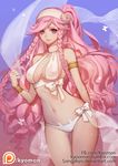  adapted_costume armlet ass_visible_through_thighs bikini bracelet braid breasts cleavage fire_emblem fire_emblem:_kakusei jewelry large_breasts long_hair looking_at_viewer olivia_(fire_emblem) pink_hair smile solo songjikyo swimsuit twin_braids very_long_hair 