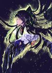  anabone arm_cannon bird_wings black_hair black_wings bow cape commentary_request hair_bow long_hair protected_link puffy_sleeves red_eyes reiuji_utsuho short_sleeves solo third_eye touhou weapon wings 