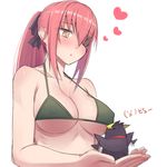  1boy 1girl artist_request bikini blush breasts cz2128_delta eclair_ecleir_eicler eyepatch green_eyes heart heart-shaped_pupils long_hair overlord_(maruyama) penguin pink_hair ponytail simple_background translation_request 
