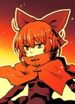  bow cape dra hair_bow hidden_mouth red_eyes red_hair sekibanki short_hair solo touhou upper_body 